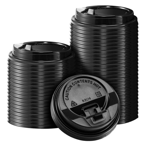 200 Tampas para Copos de Café, Tampas Plásticas Descartáveis de 3,54 Polegadas para Copos de Papel de 10 Oz, 12 Oz, 16 Oz e 20 Oz, Preto