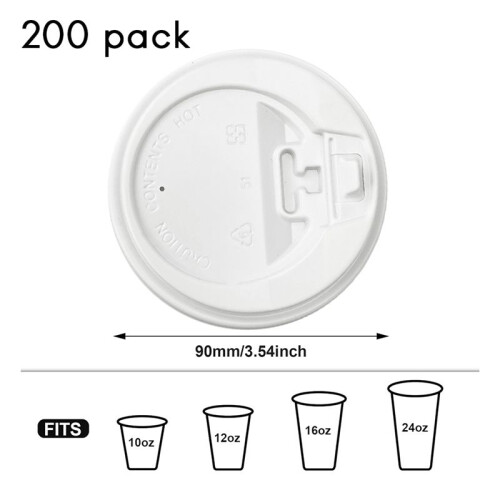 200 Tampas para Copos de Café, Tampas Plásticas Descartáveis de 3,54 Polegadas para Copos de Papel de 10 Oz, 12 Oz, 16 Oz e 20 Oz, Brancas 1