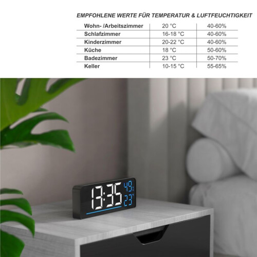 LED Alarm Clock Digital - LED Large Display 24 cm Colour Display - Temperature Display Humidity Timer Brightness Sensor 1