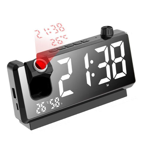 Projection Alarm Clock HD LED Display  Projection Clocks for Bedroom 180 Degree Rotatable Digital Clock Projector B