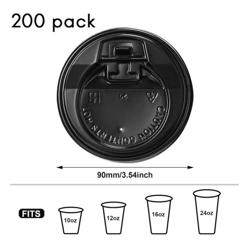 200 Tampas para Copos de Café, Tampas Plásticas Descartáveis de 3,54 Polegadas para Copos de Papel de 10 Oz, 12 Oz, 16 Oz e 20 Oz, Preto 1