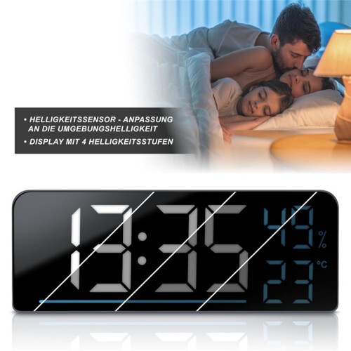 LED Alarm Clock Digital - LED Large Display 24 cm Colour Display - Temperature Display Humidity Timer Brightness Sensor 2
