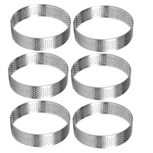 6 Peças 18cm Circular Tart Rings com Furos Redondos Aço Inoxidável Frutas Torta Quiches Bolo Mousse Molde Cozinha Utensílio de Cozinha