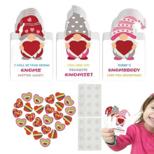 Valentinstagskarten mit Gnomen, 24 X Valentinstags-Austauschkarten mit Herz-Radiergummis, Valentinstags-Grußkarten für Kinder