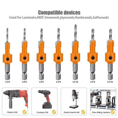 7pcs Hexagonal Shank Woodworking Countersunk Heads Drill, Hidden Screw Hole Double-Edged Drilling Countersunk- Drill 2