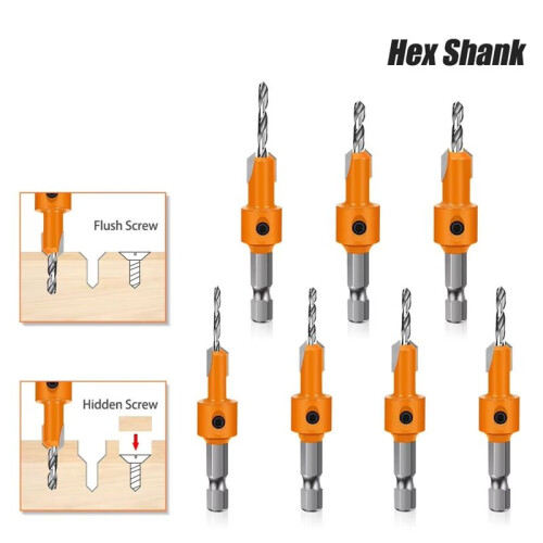 7pcs Hexagonal Shank Woodworking Countersunk Heads Drill, Hidden Screw Hole Double-Edged Drilling Countersunk- Drill 1