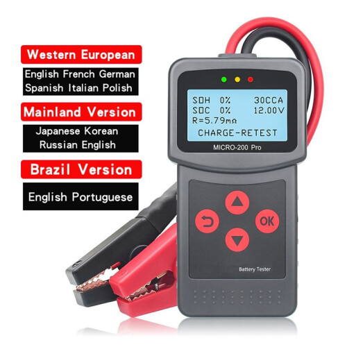 Micro-200 Pro Car Motorcycle Battery Tester 12/24V Multi-Language Digital Battery System Analyzer for Brazil Version 2