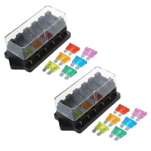 2X 6 Voies porte-fusible bornes a lames pour le CIRCUIT de VOITURE VEHICULE AUTOMOBILE + 6 FUSIBLES