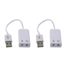 2X 3.5mm Microphone Earphone Socket USB 2.0 Sound Card Speaker Audio Adapter White