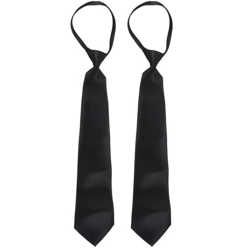 2X Men Solid Black Polyester Zip  Necktie Smooth Zipper Tie