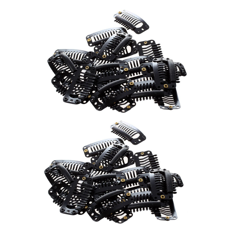 40Pcs Black Nine-Tooth Clip for Hair Extension Snap Clip for DIY Use(Black)32MM L
