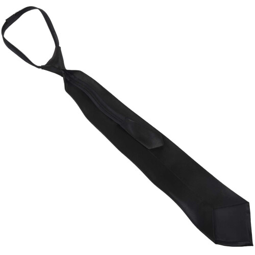 2X Men Solid Black Polyester Zip  Necktie Smooth Zipper Tie 2