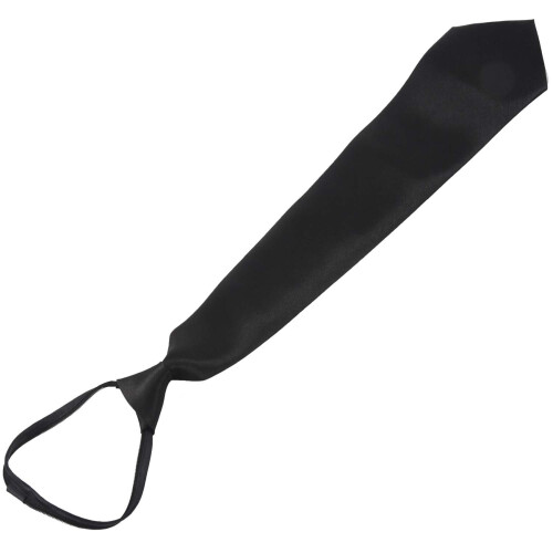 2X Men Solid Black Polyester Zip  Necktie Smooth Zipper Tie 1