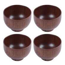 4X Wooden Bowls Wooden Soup Bowl Healthy Food Container Vintage Dinner Tableware Kitchen Accessories