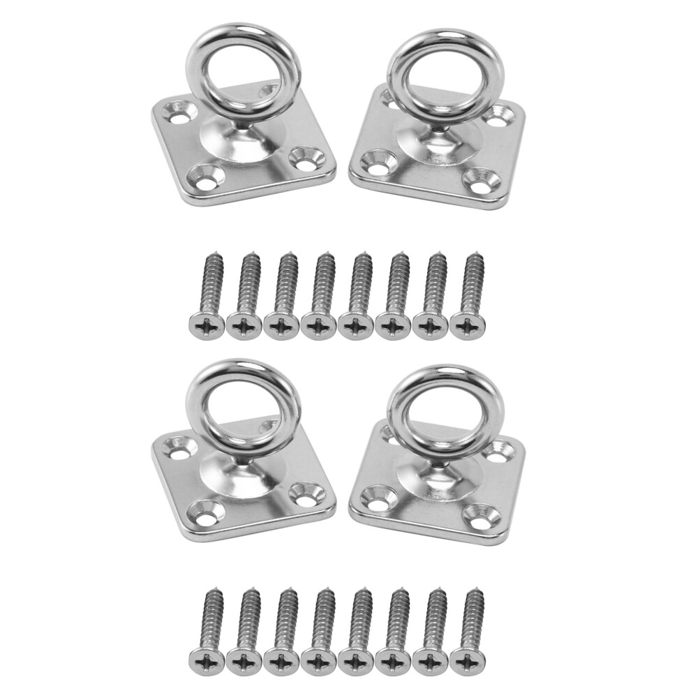4Pcs Square Swivel Pad Eye Rotatable Ceiling Hook Wall Mounted Hook Stainless Steel Eye Pad Plate For Yoga (With Screws) 6131032336745