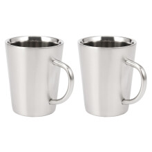 2X 340 Ml Stainless Steel Copper Plated Coffee Cup Double Layers 304 High Temperature Resistance Milk Tea Mug Silver