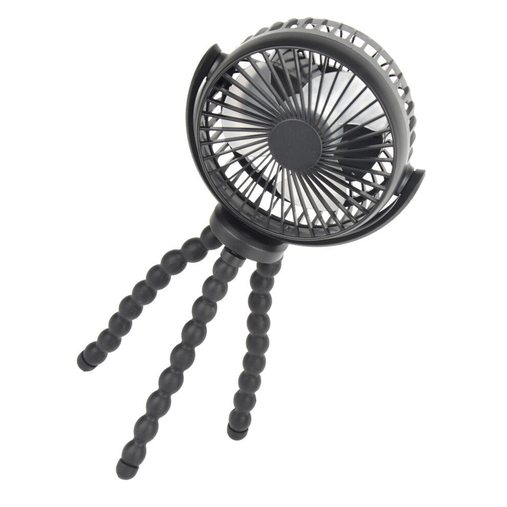 Black 360 Rotating Handheld Stroller Fan, 2600Mah, Clip-On