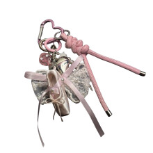 Porte-clés en forme de chaussure de Ballet avec nœud-Rose