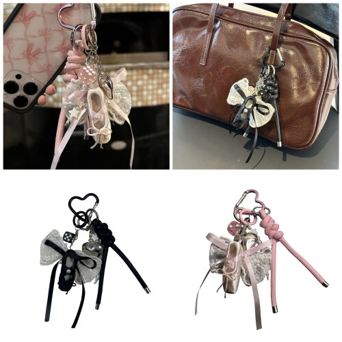 Porte-clés en forme de chaussure de Ballet avec nœud-Rose 2