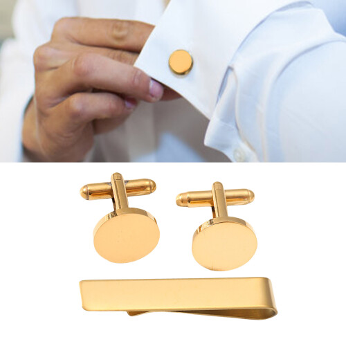 Ensemble pince à cravate et boutons de manchette à la-Couleur or 2