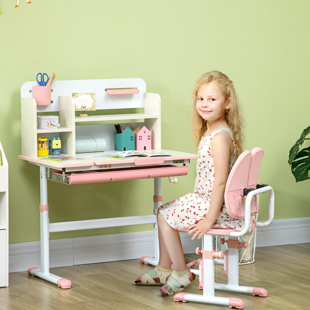 Homcom Pink Kids Desk And Chair Set, Height Adjustable Kids School Desk & Chair Set W/ Shelves, Washable Cover, Anti-Slip Mat For Kids 3-12 | Aosom Uk - Image 6