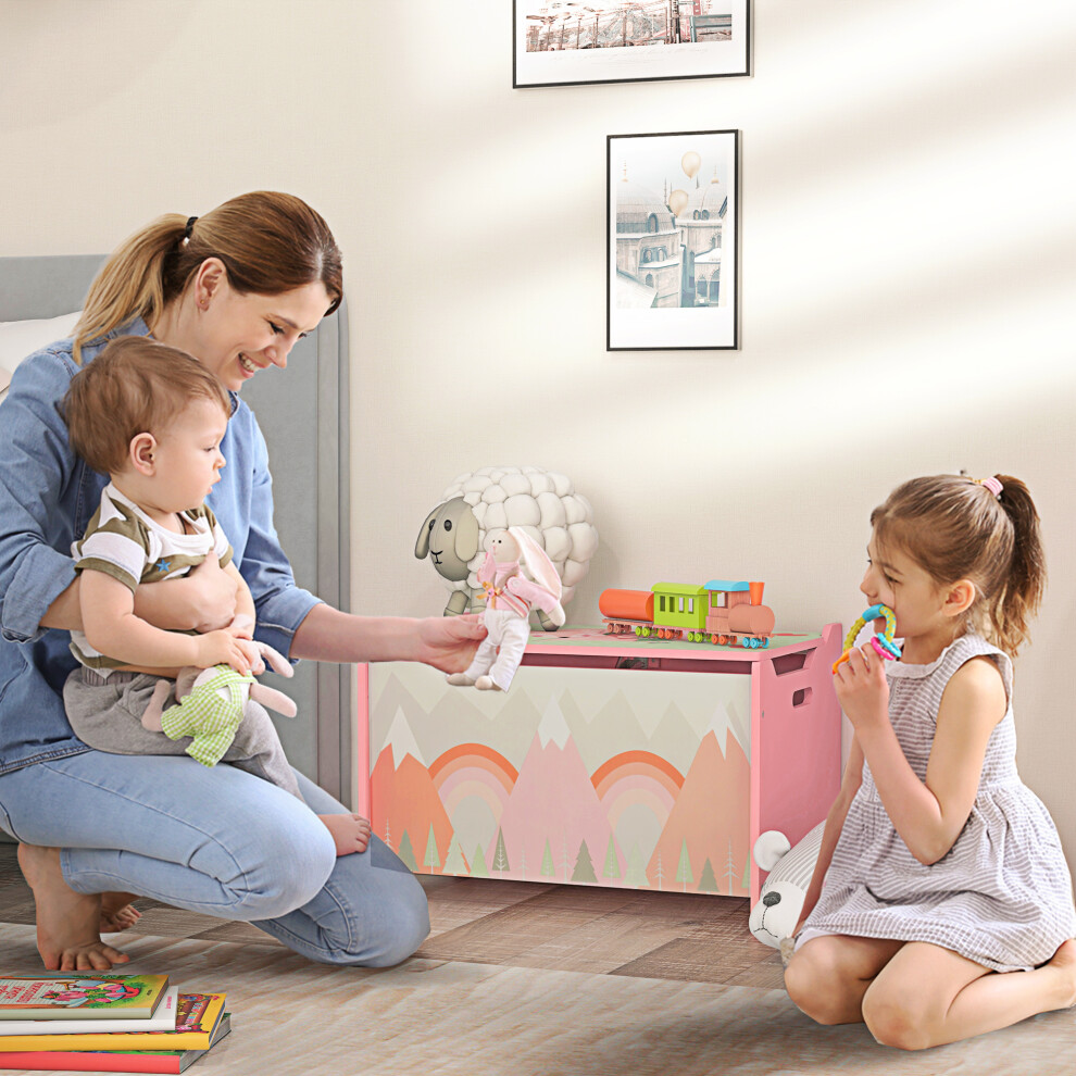 Zonekiz Toy Box, Kids Toy Chest With Lid, Safety Hinge - Pink