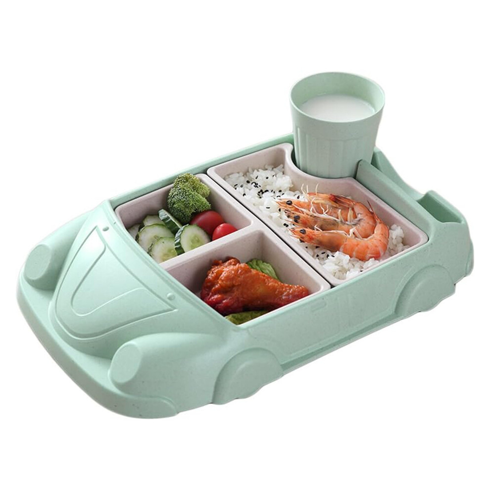 Safe For Microwave: Bamboo Fiber Car-Shaped Dinner Tray With Non-Slip Grip, Perfect For Warming Meals, Easy To Clean, Green