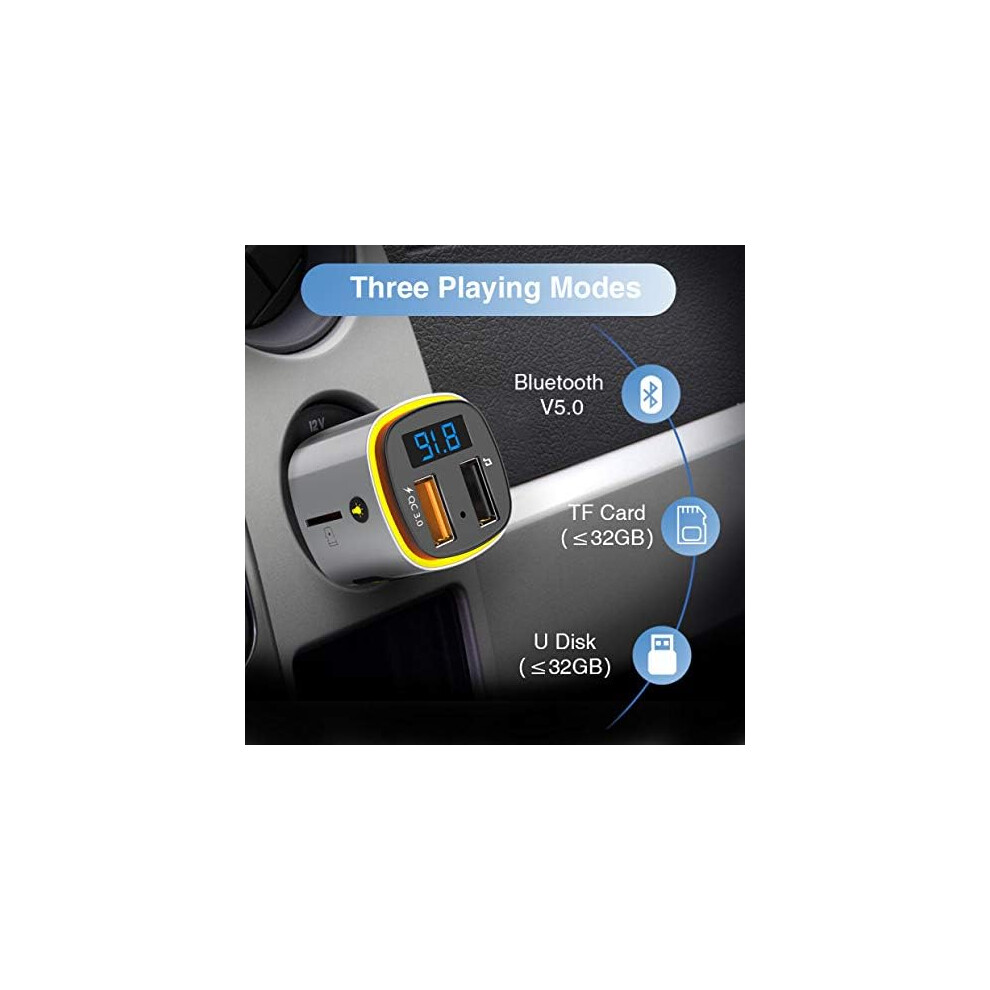Advanced Bluetooth Fm Transmitter Car Adapter, Hi-Fi Music Experience & Wide Compatibility Wireless Car Kit, Support Siri Google Assistant, Dual Usb 9169997993410