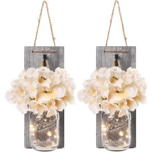 DIY Mason Jar Wall Decor, Ideal Gift With LED String Lights And Remote Control For Farmhouse Decor, Vintage Wall Decoration Set Of 2
