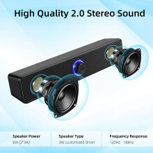 Wysokiej jakości soundbar stereo 2.0, zanurz się w krystalicznie czystym dźwięku z bogatym basem i oszałamiającym dźwiękiem do filmów,