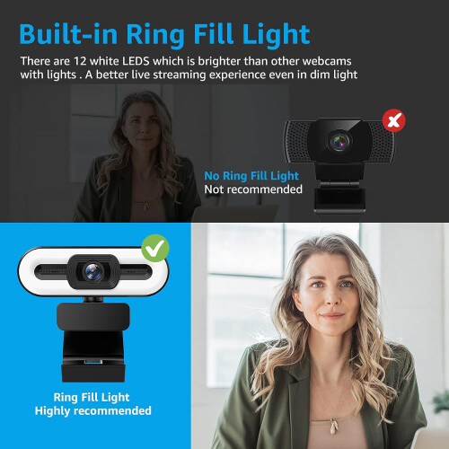 Webcam USB Plug And Play, Webcam με αυτόματη εστίαση και ρυθμιζόμενο φωτισμό δακτυλίου, Webcam 2