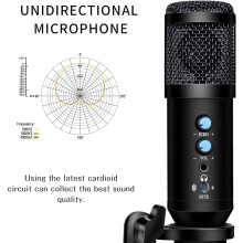 Microfon USB profesional, model de preluare cardioid și anulare a zgomotului, funcționalitate de dezactivare rapidă a sunetului pentru podcasting