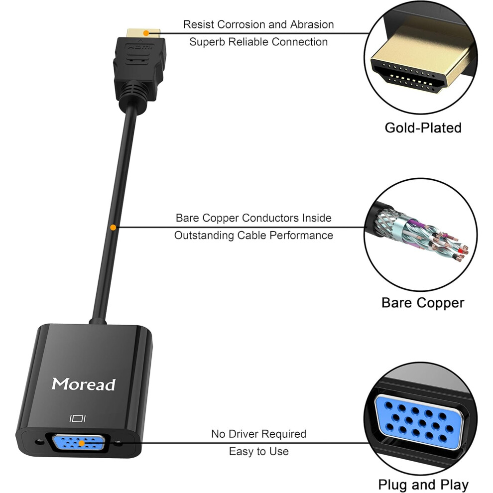 Hdmi To Vga Adapter For Computers, Advanced Chip Ensures Stable Signal Transmission, High Video Resolution Supports Up To 1920X1080@60Hz (1080P Full 9169997993793