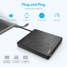 Külső DVD-meghajtó, hordozható optikai író nagy sebességű USB 3.0 Type C csatlakozóval többcélú használatra Windows, Mac, Linux