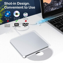 Tragbares Slot-in-CD-Laufwerk für Mac & PC, externes Laufwerk aus Aluminiumlegierung mit USB-C-Adapter, unterstützt DVD+/-R und CD-R (Lesen &