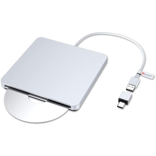Μονάδα CD DVD με υποδοχή για Macbook & PC, Εξωτερική μονάδα Plug and Play με προσαρμογέα USB C,