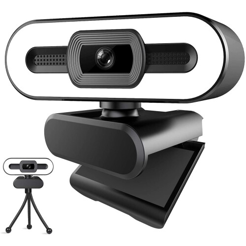 Webcam USB Plug And Play, Webcam με αυτόματη εστίαση και ρυθμιζόμενο φωτισμό δακτυλίου, Webcam