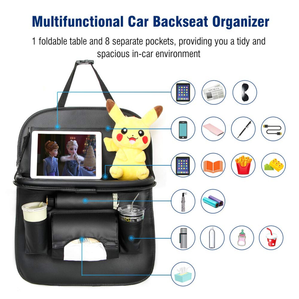The Ultimate Car Companion: Multi Organizer Pockets Leather Car Backseat Organizer, Foldable Table For Travel Accessories, Easy Installation And 9405630127812