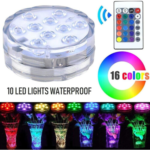 Dimmable Function Submersible LED Lights, Waterproof Pool Lights with 10 LED Brightness, Memory Function and Cordless Design for Aquarium Spa Pond
