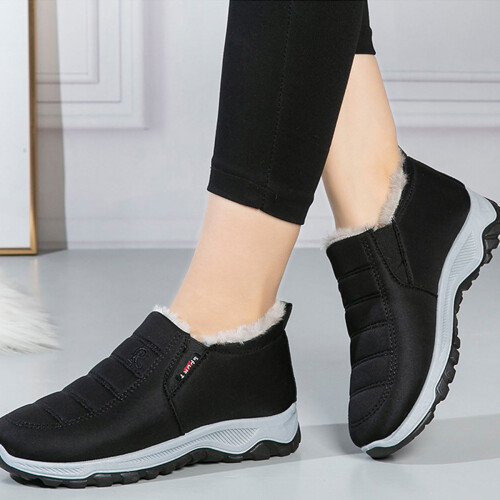Χειμερινές μπότες Slip On για γυναίκες, άνετες ζεστές μπότες χιονιού με επένδυση από 2