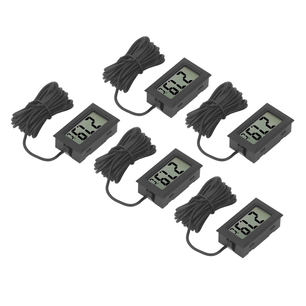 5Pcs Black Mini Digital Indoor Thermometer, Abs, Battery Not Inclu 3241369170998