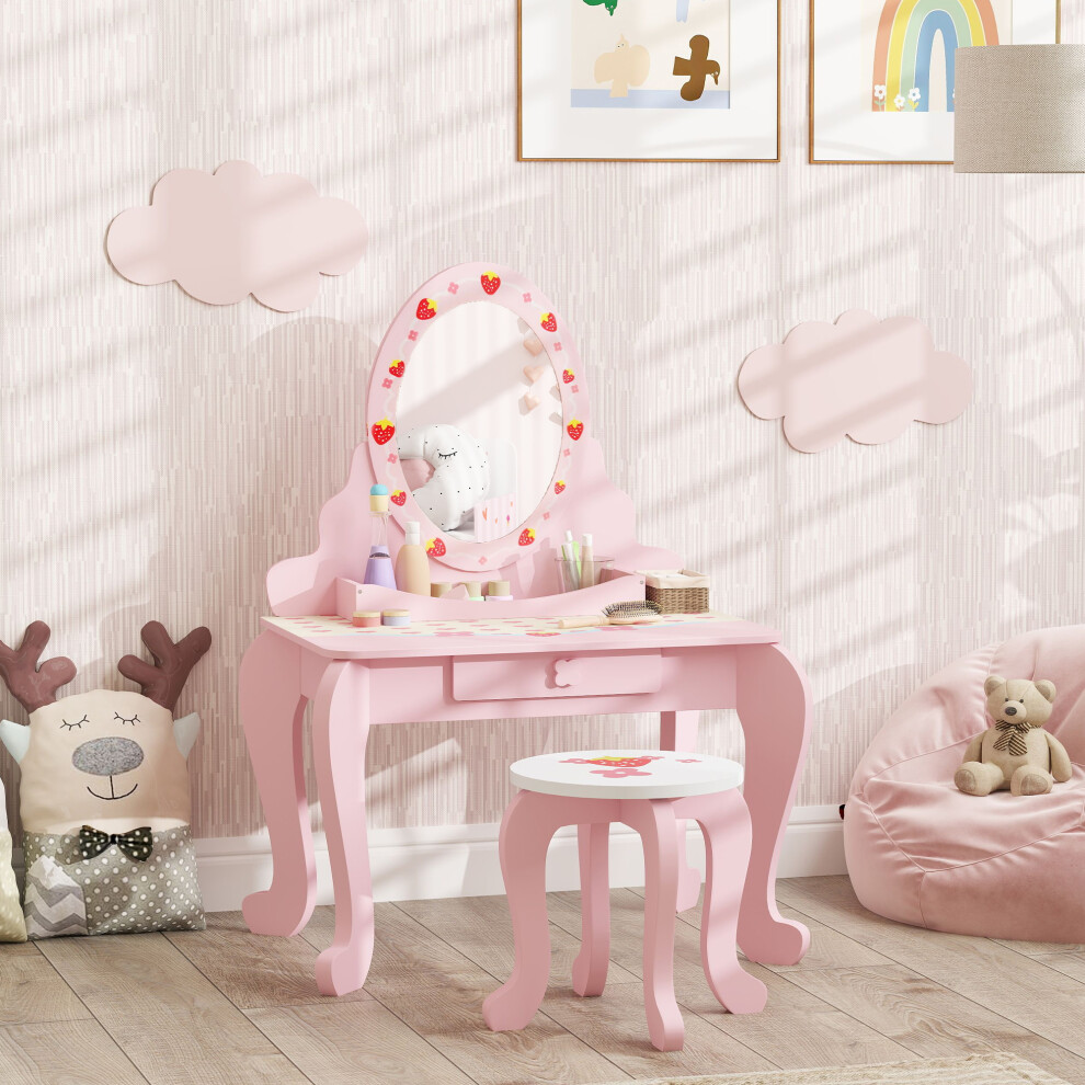 Aiyaplay Kids Dressing Table Set, Two-Piece Children Vanity Table With Stool