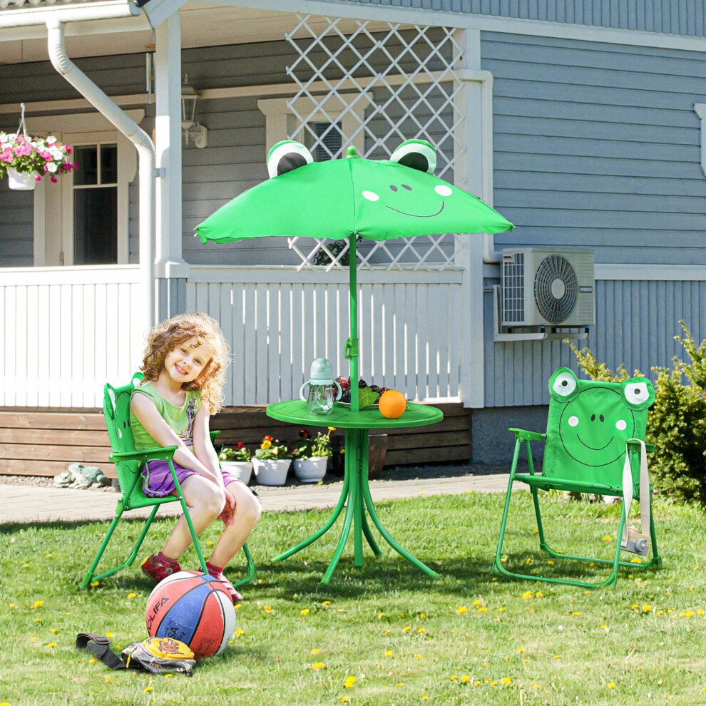 Bobobiy Green Kids Folding Picnic Table Chair Set W/ Parasol, - Image 4