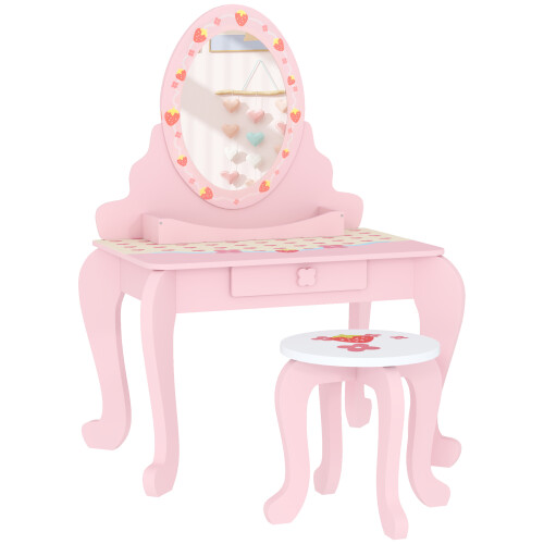 AIYAPLAY Kids Dressing Table Set, Two-Piece Children Vanity Table with Stool 1