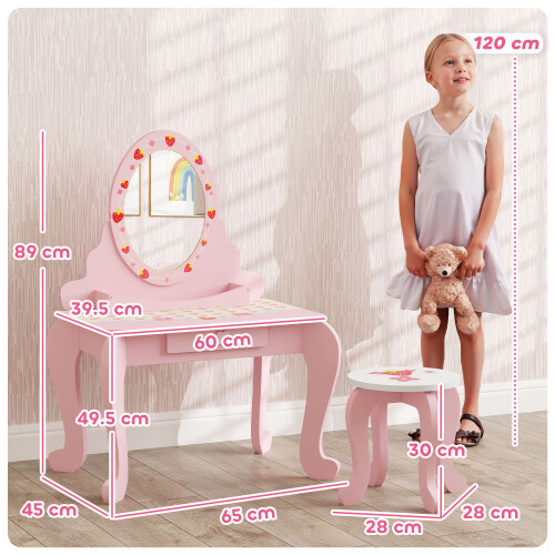 AIYAPLAY Kids Dressing Table Set, Two-Piece Children Vanity Table with Stool 2