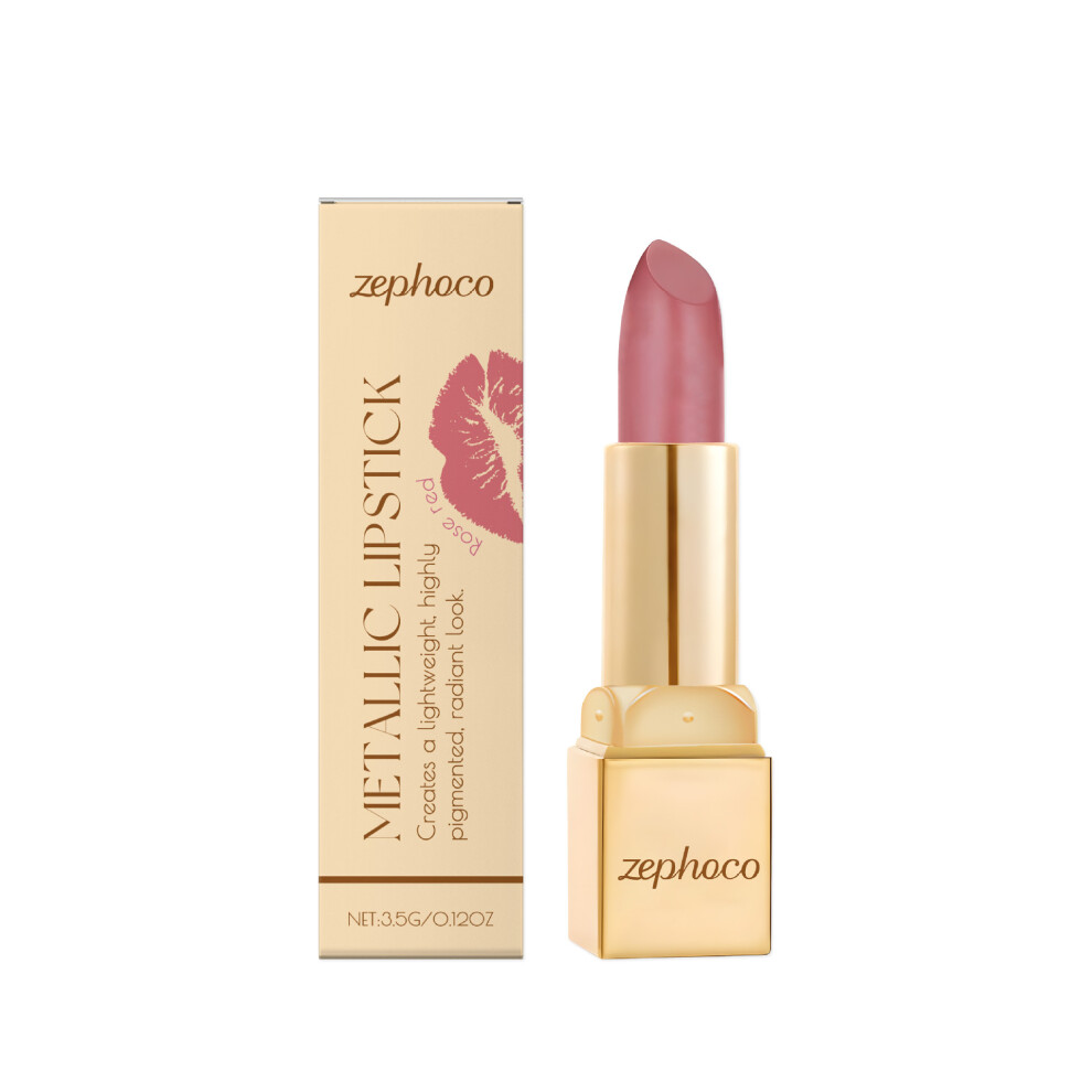 Red/Cream (3.5G, Rose ) Metallic Lipstick Series Lightweight, Moisturizing, Pigmented And Glossy Make-Up For Dazzling Lips