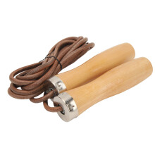 Premium Rindsattel & Holz Springseil - Tragbares Fitness-Springseil (ca. 222g)
