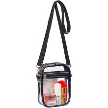 Priehľadná crossbody kabelka s predným vreckom, schválená pre štadión s viacúčelovým použitím a perfektnou veľkosťou, nastaviteľný