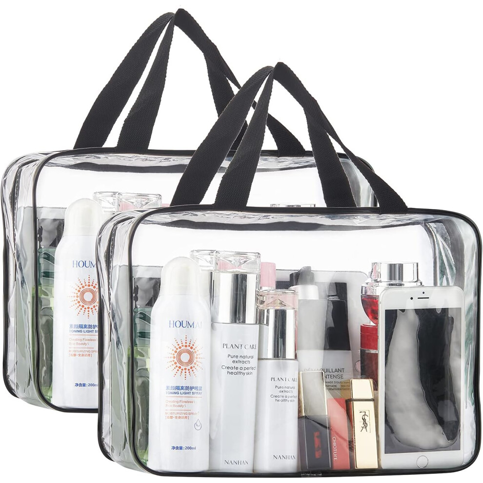 Elegant Clear Makeup Bags, Ideal for TSA Approved Travel, Waterproof Transparent PVC with Durable Zipper Handle, Reinforced Seams for Enhanced