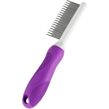 Pente antipulgas para cães e gatos, desembaraçador com dentes de aço inoxidável, cabo antiderrapante e pontas arredondadas para uma escovação
